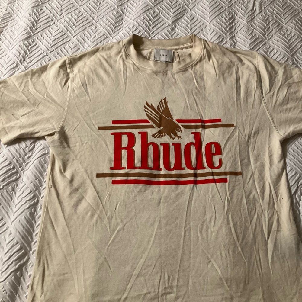 Rhude Cream and Red Short Sleeve Tee